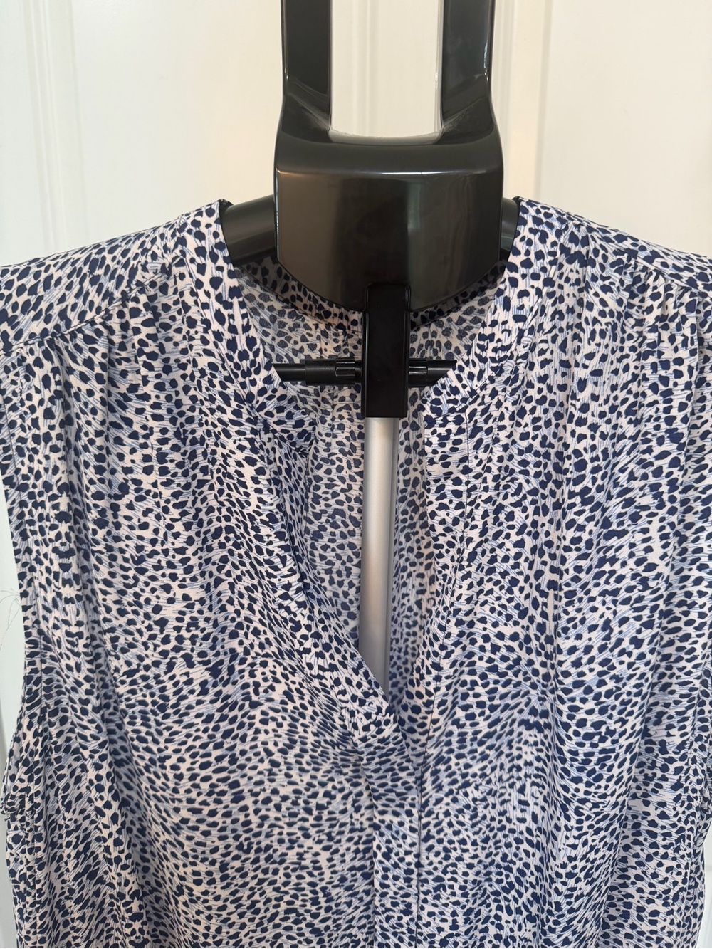 Banana Republic Factory Navy and White Dotted V-Neck Dress